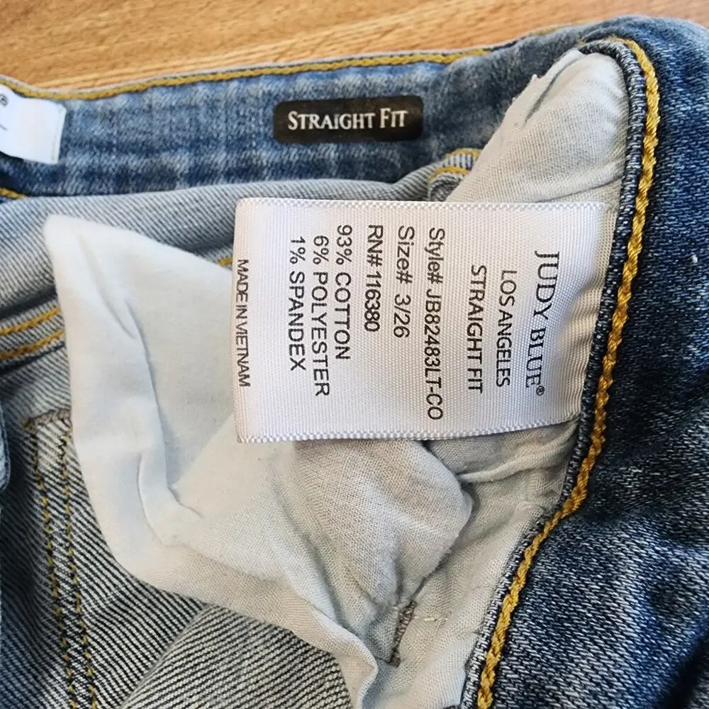 Judy Blue Straight Fit Jeans Women’s 3/26 High Rise Denim Raw Hem Distress - Picture 12 of 15